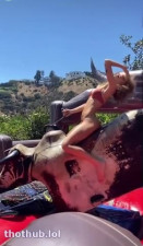 Samara  Weaving riding a bull